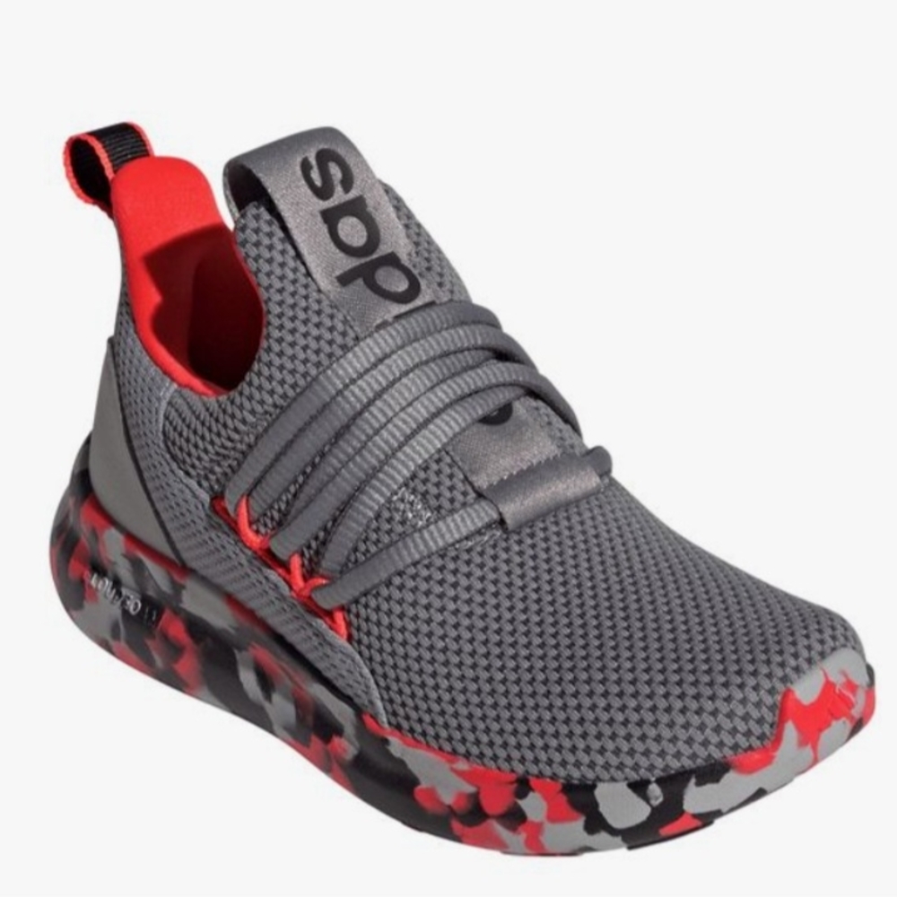 Adidas Gray and Red Orange Sneakers with Camo Sole
